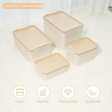 ANMINY 5PCS White Plastic Storage Bins with Lids Organize