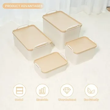 ANMINY 5PCS White Plastic Storage Bins with Lids Organize