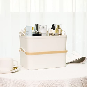 ANMINY 5PCS White Plastic Storage Bins with Lids Organize