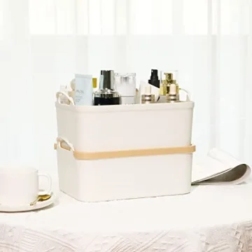 ANMINY 5PCS White Plastic Storage Bins with Lids Organize