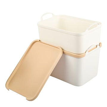 ANMINY 5PCS White Plastic Storage Bins with Lids Organize