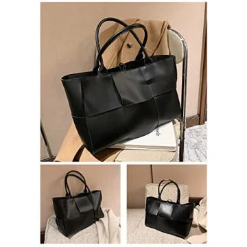 Stylish Women's Vegan Leather Woven Shoulder Bag with Clutch