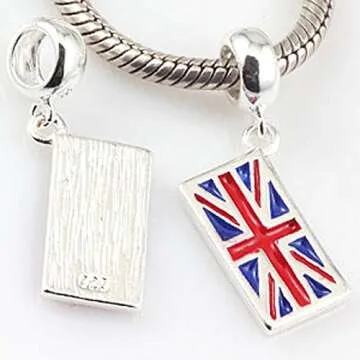 UK Flag Charm 925 Sterling Silver Symol of England Pandant Country Charm for Bracelet