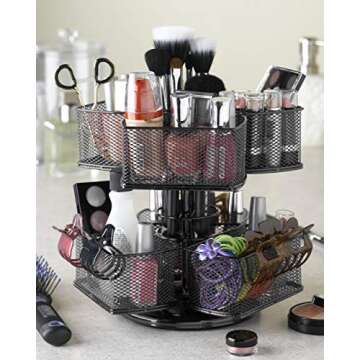 Nifty 2-Tier Cosmetic Organizing Carousel - Silver Powder Coat Finish, Spins 360-Degrees, Cosmetic B...