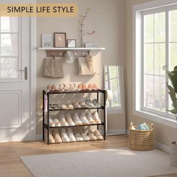 MayDiary 3 Tier Expandable Shoe Rack for Front Door Entrance, Small Space Shoe Organizer for Closet,...