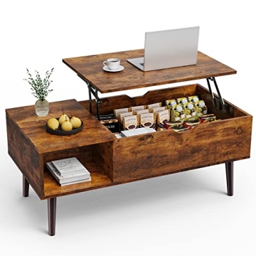 Sweetcrispy Coffee Table, Lift Top Coffee Tables for Living Room, Small Rising Wooden Dining Center ...