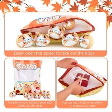 Civaner Cute Plush Pillow Kawaii Room Decor Throw Pillow Removable Stuffed Animal Toys Fluffy Cherry Bunnies Dog Dinosaur Cookies Christmas Home Decor Gifts(Corgi)
