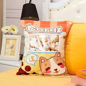 Civaner Cute Plush Pillow Kawaii Room Decor Throw Pillow Removable Stuffed Animal Toys Fluffy Cherry Bunnies Dog Dinosaur Cookies Christmas Home Decor Gifts(Corgi)