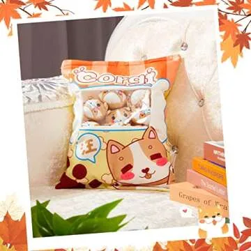 Civaner Cute Plush Pillow Kawaii Room Decor Throw Pillow Removable Stuffed Animal Toys Fluffy Cherry Bunnies Dog Dinosaur Cookies Christmas Home Decor Gifts(Corgi)