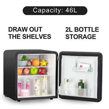 KUPPET Classic Retro Compact Refrigerator Single Door, Mini Fridge with Freezer, Small Drink Chiller for Home,Office,Dorm, Small beauty cosmetics Skin care refrigerated for home,1.6 Cu.Ft (Black)