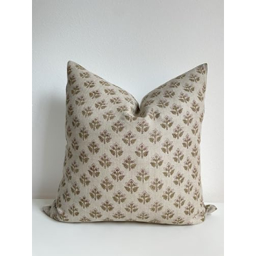 Canyon Theory Studio Hand Block Print Pure Linen 20x20 Inch Throw Pillow Cover: Indoor Outdoor Handm...