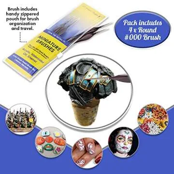 Small Paint Brush Miniature Brushes. Fine Tip Series 4pc 000 Paintbrushes Set for Art Watercolor Acrylics Oil - Model Craft Warhammer Airplane Kits Nail Paint by Numbers Micro Detail Hobby Painting