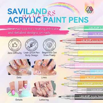 Saviland 12 Colors Nail Art Pens Set - 3D Nail Polish Pens Graffiti Nail Dotting Tools Acrylic Paint...