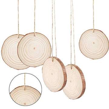 CEWOR Natural Wood Slices 24pcs 3.1-3.5 Inches Craft Wood kit Unfinished Predrilled Tree Bark Log Discs Wooden Circles for Christmas Ornaments DIY Crafts Arts Rustic Wedding Decoration