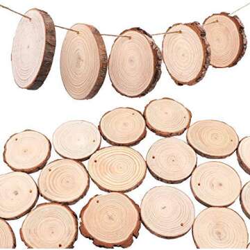 CEWOR Natural Wood Slices 24pcs 3.1-3.5 Inches Craft Wood kit Unfinished Predrilled Tree Bark Log Discs Wooden Circles for Christmas Ornaments DIY Crafts Arts Rustic Wedding Decoration