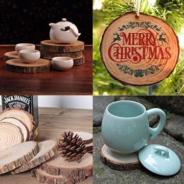 CEWOR Natural Wood Slices 24pcs 3.1-3.5 Inches Craft Wood kit Unfinished Predrilled Tree Bark Log Discs Wooden Circles for Christmas Ornaments DIY Crafts Arts Rustic Wedding Decoration