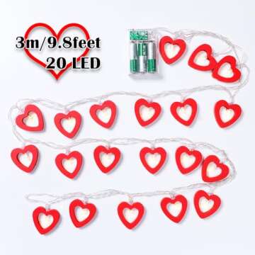 Mudder Valentine's Day Fairy String Lights 10 ft 20 LED Wooden Heart Red Pink String Lights for Valentine Wedding Garden Bedroom Party Decoration(Red)