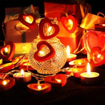 Mudder Valentine's Day Fairy String Lights 10 ft 20 LED Wooden Heart Red Pink String Lights for Valentine Wedding Garden Bedroom Party Decoration(Red)