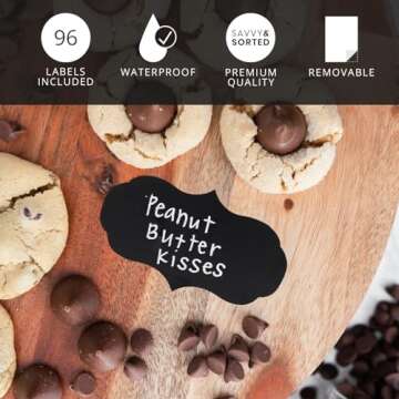 96 Chalkboard Labels for Storage Bins, Chalkboard Stickers with Chalk Maker, Chalk Labels for Containers, Chalk Labels for Organizing, Removable Chalkboard Label Stickers, Glass Bottle Labels for Jars