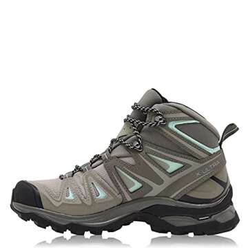 Salomon X Ultra 3 MID GTX Women's Hiking Shoes, Shadow/Castor Gray/Beach Glass, 7.5