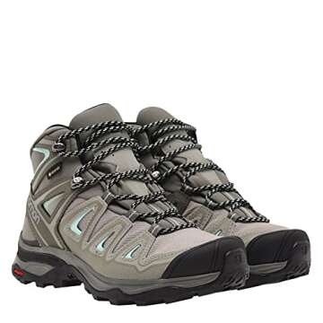 Salomon X Ultra 3 MID GTX Women's Hiking Shoes, Shadow/Castor Gray/Beach Glass, 7.5