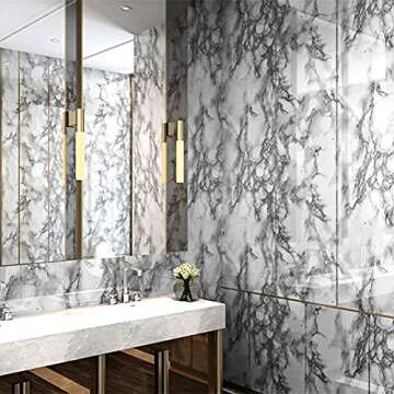 Livelynine Marble Wall Paper Kitchen Countertop Peel and Stick Wallpaper Waterproof Contact Paper Self Adhesive Vinyl Wrap for Bathroom Countertops Table Desk Furniture Counter Top Covers 15.8x78.8 in