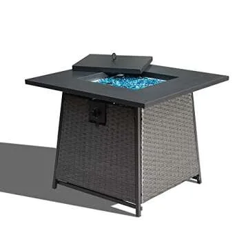Domi Outdoor Living 28in Gas Fire Pit Table,50,000 BTU Outdoor Wicker Patio Propane Firepit w/Blue G...
