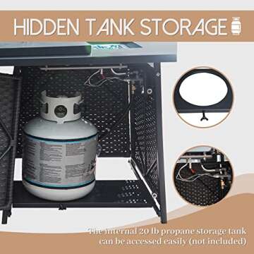 Domi Outdoor Living 28in Gas Fire Pit Table,50,000 BTU Outdoor Wicker Patio Propane Firepit w/Blue Glass Rocks, Hideaway Tank Holder, ETL Certification, Cover Lid