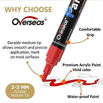 Overseas White Paint Pens - Permanent Acrylic Markers 3 Pack, Water Based, Quick Dry, Waterproof Pai...