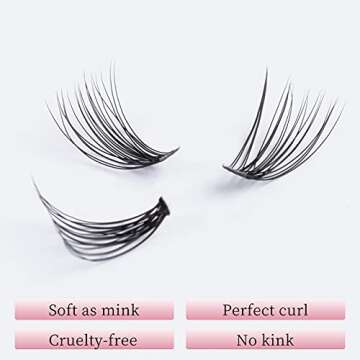 LANKIZ Individual Lashes Natural Cluster Lashes 10 Roots C Curl 0.1mm Thickness 8-14mm Mix Faux Mink...