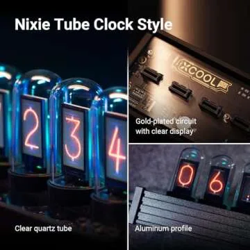 XCOOL Nixie Tube Clock, Vacuum Tube Clock in Cyberpunk Decor with Mood Lighting, Nixie Tube Clock Ki...
