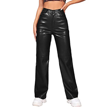 MakeMeChic Women's Stylish Wide Leg Faux Leather Pants