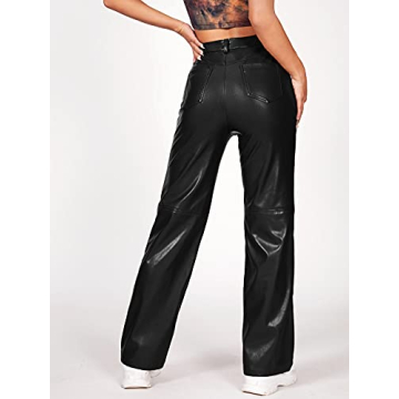 MakeMeChic Women's Stylish Wide Leg Faux Leather Pants