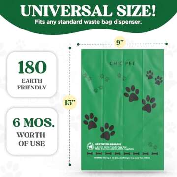 ChicPet Premium Dog Waste Bags, All-Natural, Fresh Lavender Scent, Great for Small and Large Dogs, Extra-thick and Durable, Easy-Open, Leak Proof, 10 Bags Per Roll, 18 Rolls