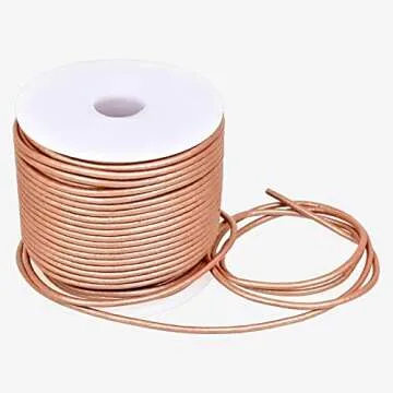GENIQUE Real/Genuine Round Leather String Cord for Necklace, Bracelets, Jewelry, Kumihimo Braiding, DIY Projects (20 Metres) (1.5mm, Rose Gold Metallic)