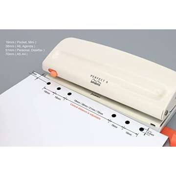 Bira Craft Adjustable 6 Hole Punch, Off White, 8 Sheet Capacity, Mini/Pocket A3/ A4 / A5 / A6 / Agen...