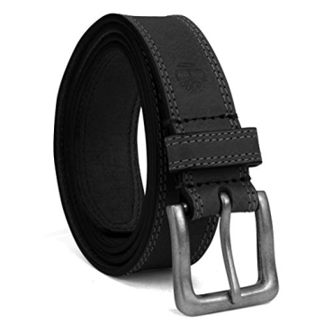 Timberland Men's Classic Leather Jean Belt 1.4 Inches Wide, Black (Stitched), 42