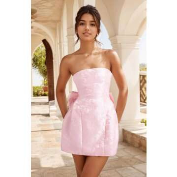 BONOYUER Satin Strapless Homecoming Dresses for Teens with Bow Short Ivory Bridal Shower Dress for B...