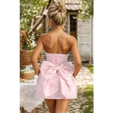 BONOYUER Satin Strapless Homecoming Dresses for Teens with Bow Short Ivory Bridal Shower Dress for Bride Size 2