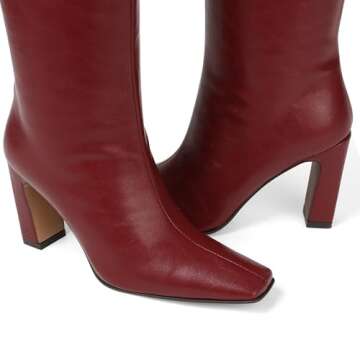 Lovee Cosee Burgundy Boots for Women Knee High Leather Cherry Red Tall Boots for Women Dark Red Squa...