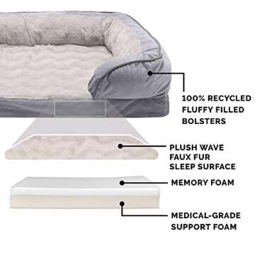 Furhaven Memory Foam Dog Bed for Medium/Small Dogs w/ Removable Bolsters & Washable Cover, For Dogs Up to 35 lbs - Plush & Velvet Waves Perfect Comfort Sofa - Granite Gray, Medium