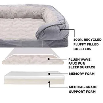Furhaven Memory Foam Dog Bed for Medium/Small Dogs w/ Removable Bolsters & Washable Cover, For Dogs Up to 35 lbs - Plush & Velvet Waves Perfect Comfort Sofa - Granite Gray, Medium