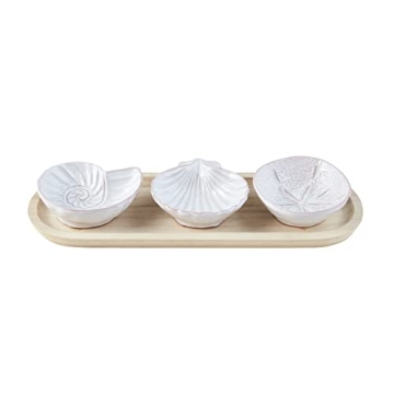 Mud Pie Ceramic Sea Tray Set with Glazed Dipping Dishes