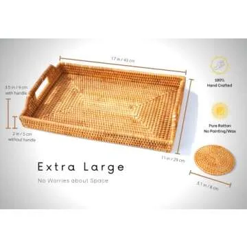 Stylish Large Rattan Tray with Coasters for Home Use