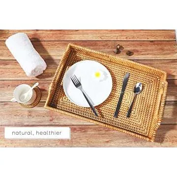 Stylish Large Rattan Tray with Coasters for Home Use