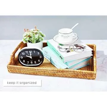 Stylish Large Rattan Tray with Coasters for Home Use