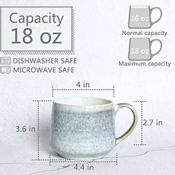 Bosmarlin Large Ceramic Wide Coffee Latte Mug Set of 2, 18 Oz, Big Stoneware Tea Cup for Office and ...