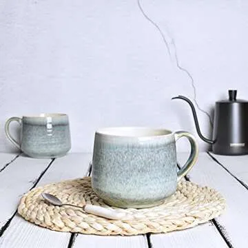 Bosmarlin Ceramic Coffee Latte Mug Set of 2 - 18 Oz