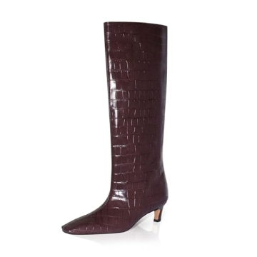 Fashion-Forward Vegan Leather Crocodile Knee High Boots for Women