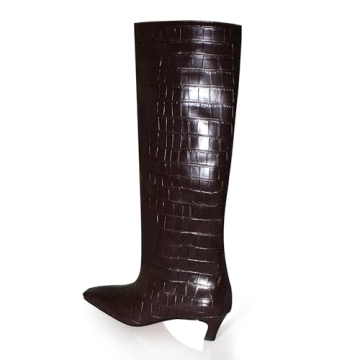 Stylish Vegan Leather Crocodile Knee High Boots